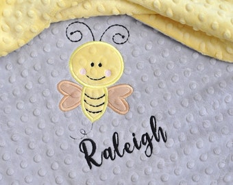 Baby Blanket Personalized Minky-Bee Personalized baby blanket-Bee Minky blanket- Minky Bee Blanket-Bee Baby Boy Blanket-Bee theme nursery