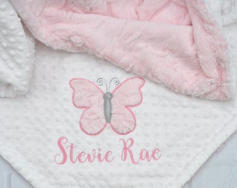 Personalized Butterfly Minky Baby Blanket-Butterfly baby blanket-Personalized Baby Minky blanket-Minky Butterfly Blanket-Girl baby blanket