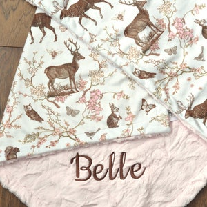 Personalized Baby Blanket- Personalized Woodland Baby Blanket with Name-Minky Baby Blanket-Deer Bear Baby Blanket-Monogram Baby Blanket boy