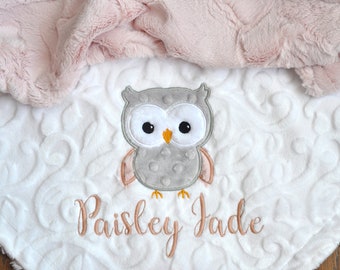 Eule personalisierte Minky Babydecke-Eule Baby Decke-Personalisierte Baby Minky Decke-Minky Eule Decke-Mädchen Babydecke