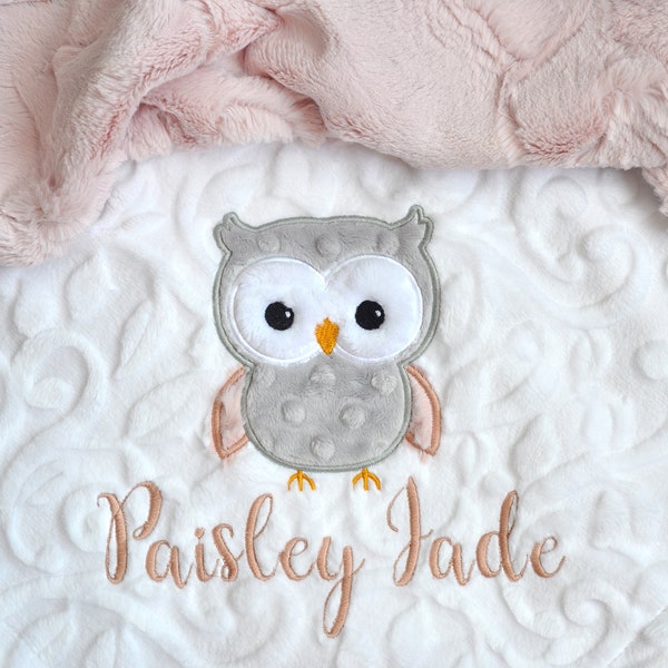 Owl Personalized Minky Baby Blanket-Owl baby blanket-Personalized Baby Minky blanket-Minky Owl Blanket-Girl baby blanket