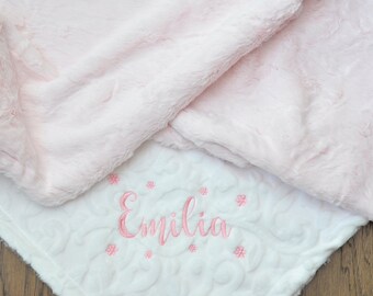 Pink Personalized Minky Baby Blanket - Baby Girl Blanket - Personalized Baby blanket - White Arrow blanket - Monogram Blanket - Newborn