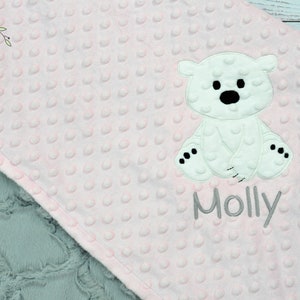 Personalized Baby blanket-Personalized Polar bear Baby Blanket-Polar Bear Minky blanket-Personalized Bear Minky Blanket-Minky baby blanket image 3