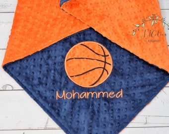 Manta de bebé Minky de baloncesto personalizada-Manta de bebé minky personalizada-Manta de bebé de baloncesto-Manta de bebé deportiva-Manta minky deportiva