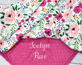 Personalized Baby Blanket-Custom Baby Girl Blanket-Personalized Gift for Baby-Minky Baby Blanket-Baby Shower Gift-Floral Nursery Blanket