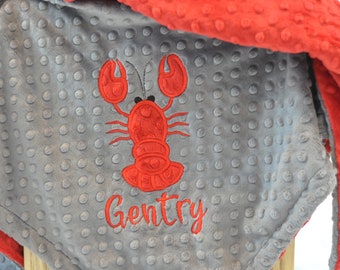 Lobster Personalized Minky Baby Blanket-Crab baby blanket-Personalized Baby Minky blanket-Minky Lobster Blanket-Girl baby blanket Lobster