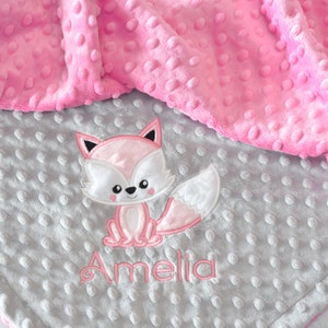 Fox Baby Blanket-Personalized baby blanket-Fox Woodland Minky Baby Blanket Personalized-Boy Girl Fox Blanket-Woodland Fox Nursery Blanket Pink Fox