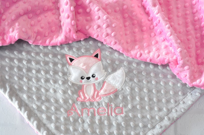 Fox Baby Blanket-Personalized baby blanket-Fox Woodland Minky Baby Blanket Personalized-Boy Girl Fox Blanket-Woodland Fox Nursery Blanket Pink Fox