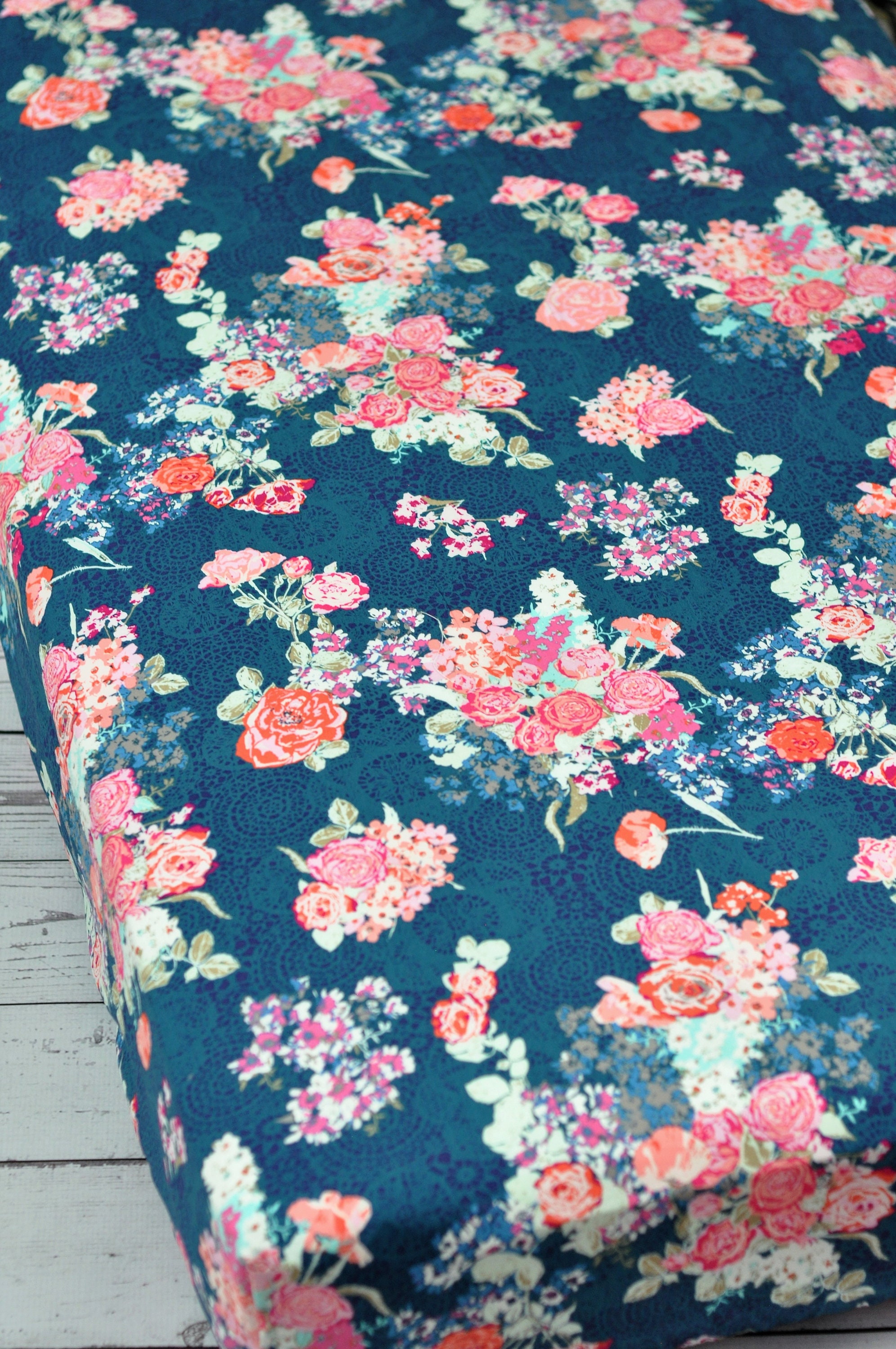 Floral Fitted Crib Sheetnavy Pink Floral Crib Sheetbaby Girl Etsy