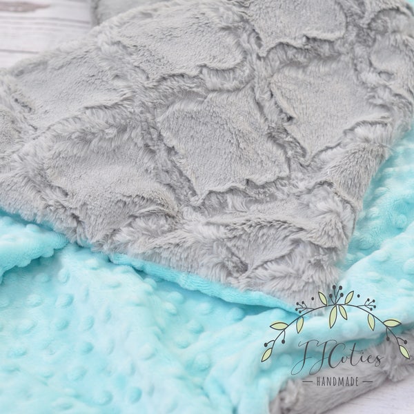 Personalized Baby girl blanket-Personalized Mint and gray crib blanket-Mint gray baby blanket-gray minky blanket-Mint gray blanket minky