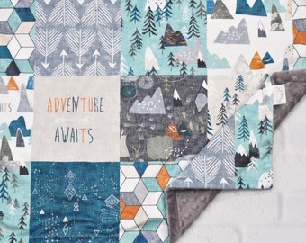 Bosque personalizado manta del bebé- manta personalizada del bebé de la montaña con el nombre-Minky bebé manta-monograma bebé manta niño-vivero de la naturaleza