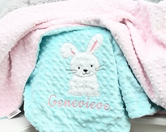 Gepersonaliseerde babydeken konijn-meisje roze konijn deken-konijn gepersonaliseerde minky deken-minky konijn deken-babymeisje deken