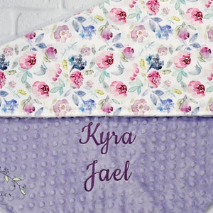 Minky adult blanket-Personalized adult Floral blanket-Lavender Purple Minky throw blanket-adult Minky blanket-adult Coral Teal blanket