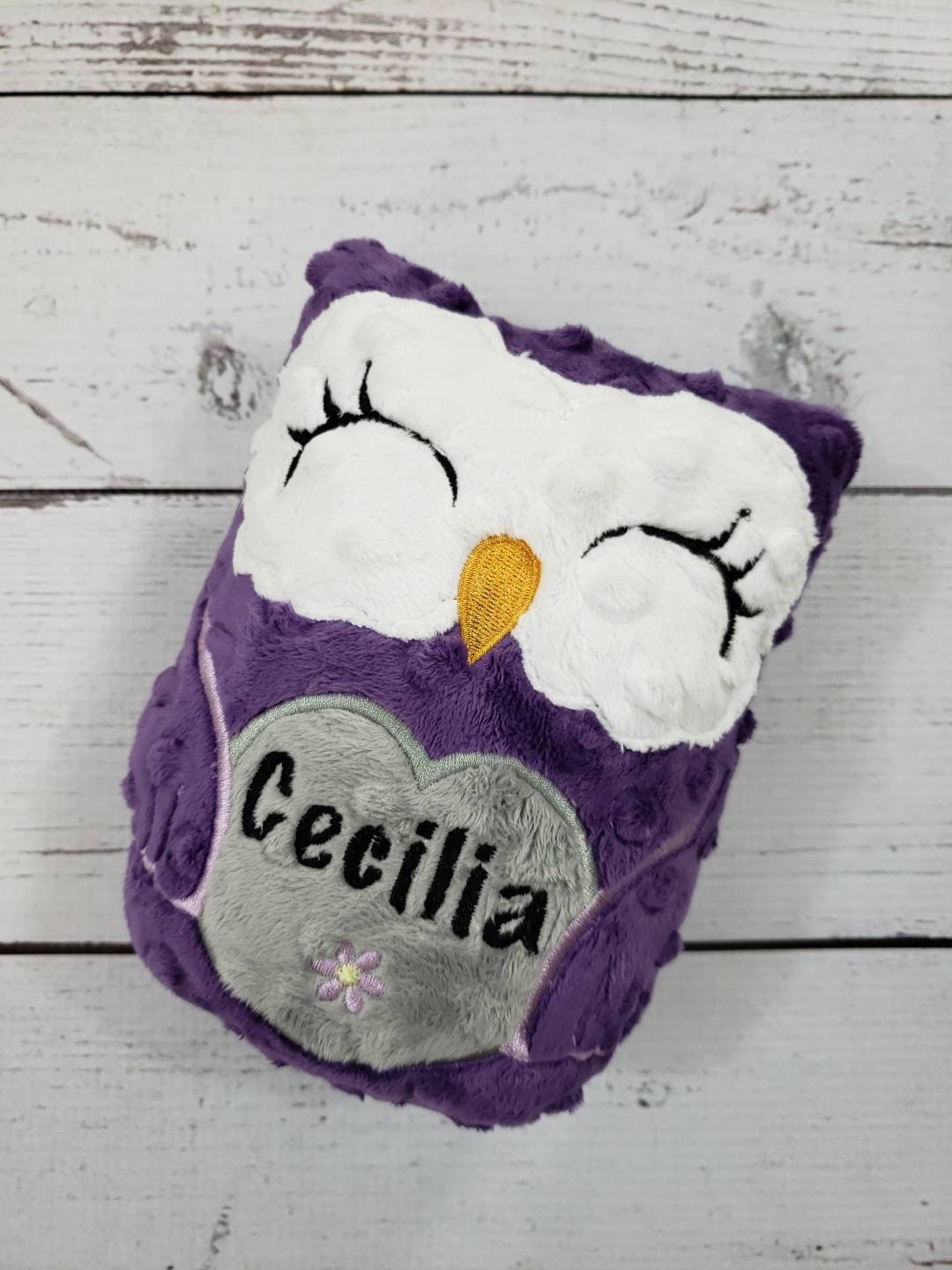 Personalized Owl Stuffed Animal Owl-Personalized Stuffed Owl-Plush Owl-Purple-Amethyst-Gray-Cuddly O