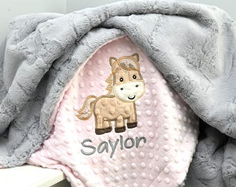 Horse baby blanket Personalized baby blanket gift, Horse baby blanket girls, Boys Horse baby gift, baby shower gift-Horse theme baby shower