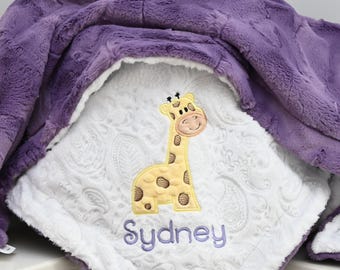 Personalized Giraffe Baby Blanket-Personalized Minky blanket-Minky Giraffe Blanket-Giraffe baby blanket Girl Boy-Giraffe Nursery Blanket