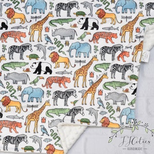 Zoo animal Minky Baby Blanket Boy Girl-Personalized Baby Blanket-Elephant Lion Tiger Zebra Panda Giraffe Baby Minky Blanket Boy-Zoo Nursery image 1