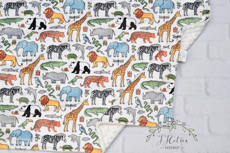 Zoo animal Minky Baby Blanket Boy Girl-Personalized Baby Blanket-Elephant Lion Tiger Zebra Panda Giraffe Baby Minky Blanket Boy-Zoo Nursery image 1