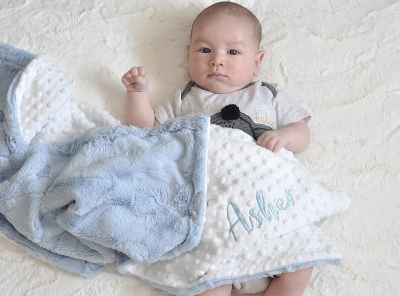 Powder Blue Personalized Minky Baby Blanket-Blue Girl Blanket-Personalized boy blue blanket-White Arrow blanket-Newborn-gift-Baby shower image 2
