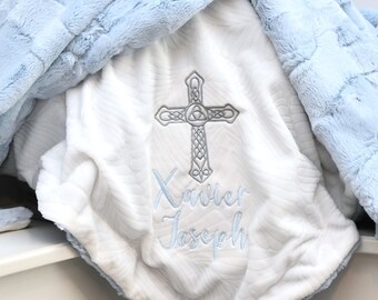 Personalized Embroidered Christening Blanket, Custom Baby Name Baptism Keepsake