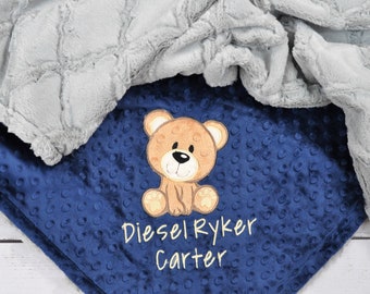 Baby boy Blanket-Teddy Bear Personalized baby blanket-Bear Minky blanket-Boy Girl Minky Teddy Bear Blanket-Bear boy Blanket-Bear Nursery