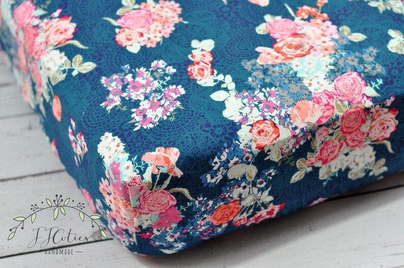 Floral Fitted Crib Sheetnavy Pink Floral Crib Sheetbaby Girl Etsy