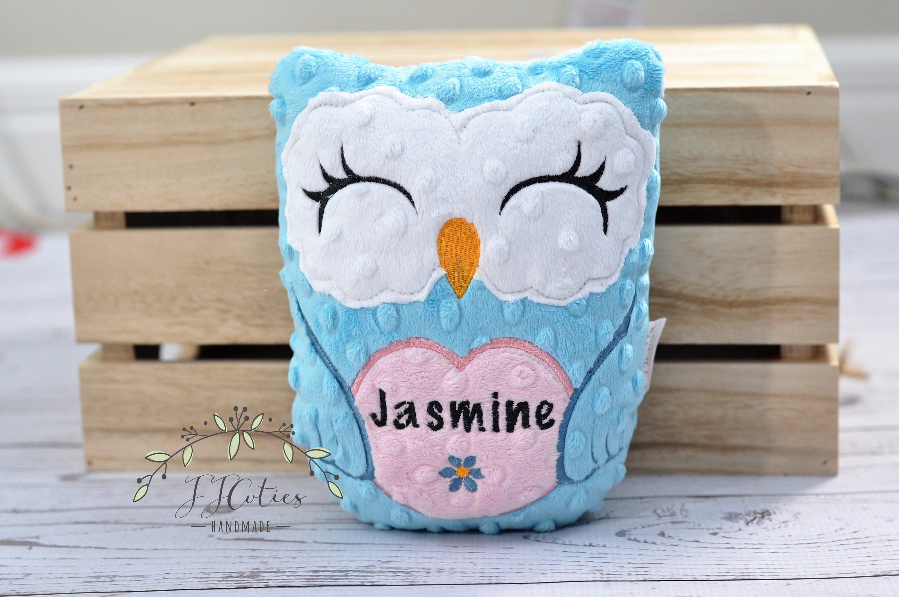 Personalized Owl Stuffed Animal Owl-Personalized Stuffed Owl-Plush Owl-Aqua-Turquoise-Gray-Cuddly Ow
