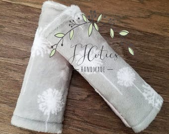Baby car seat strap Cover-minky car seat neck strap-stroller seat straps-reversible seat strap-dandelion infant car seat strap