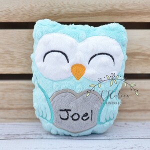 Personalized Owl Stuffed Animal Owl-Personalized Stuffed Owl-Plush Owl-Aqua-Turquoise-Gray-Cuddly Owl-Owl Stuffed Toy-Owl Nursery image 3