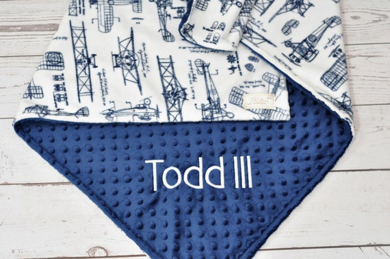 Personalized Navy Blue Minky Baby Blanket 32/" x 35/" Baby Shower Gift