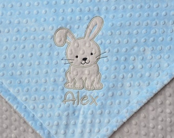 Couverture personnalisée bébé lapin-Couverture lapin personnalisée-Lapin Couverture personnalisée lapin minky-Couverture minky lapin-bébé fille