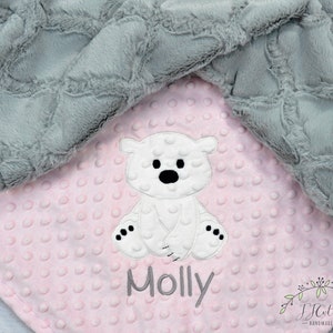 Personalized Baby blanket-Personalized Polar bear Baby Blanket-Polar Bear Minky blanket-Personalized Bear Minky Blanket-Minky baby blanket image 1