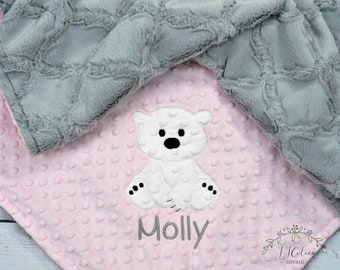 Personalized Baby blanket-Personalized Polar bear Baby Blanket-Polar Bear Minky blanket-Personalized Bear Minky Blanket-Minky baby blanket