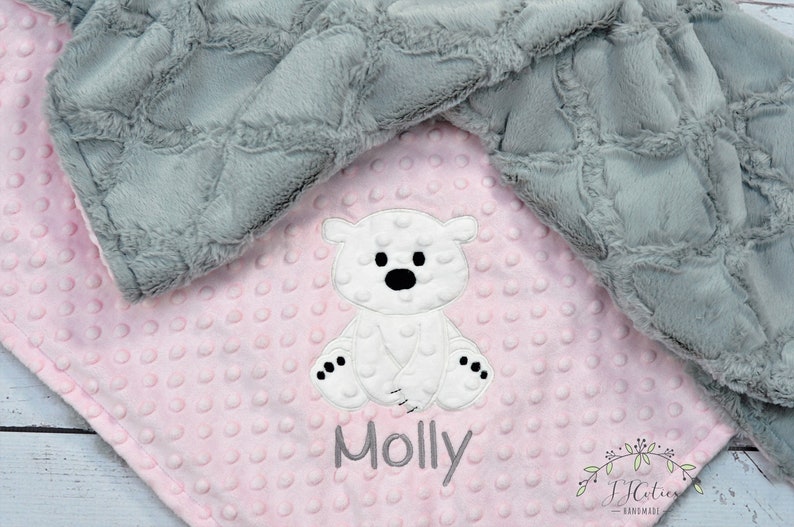 Personalized Baby blanket-Personalized Polar bear Baby Blanket-Polar Bear Minky blanket-Personalized Bear Minky Blanket-Minky baby blanket image 1