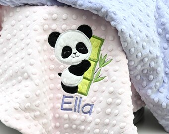Personalized pink Baby Blanket-Panda lavender baby blanket-Panda purple blanket-Personalized Minky Girl baby blanket-Panda Boy Blanket