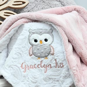 Owl Personalized Minky Baby Blanket-Owl baby blanket-Personalized Baby Minky blanket-Minky Owl Blanket-Girl baby blanket