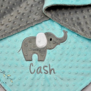 Personalized Baby Blanket Elephant-Personalized Elephant baby blanket-Elephant Minky blanket-Aqua Minky baby blanket Girl Blanket Elephant