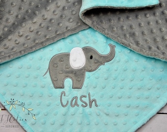 Personalized Baby Blanket Elephant-Personalized Elephant baby blanket-Elephant Minky blanket-Aqua Minky baby blanket Girl Blanket Elephant