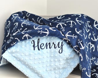 Anchor Personalized Minky Blanket-Anchor Minky Baby Blanket-Anchor Blanket-Nautical baby shower-navy nursery-Sea blanket-Anchor themed