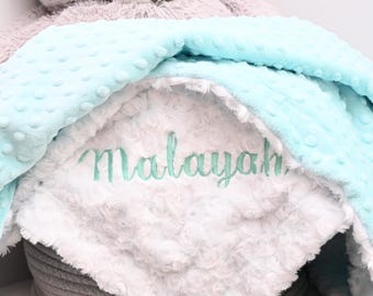 Personalized Minky Baby Blanket: Rose, Teal, Arrow Tribal Design
