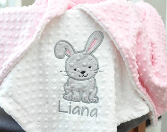 Personalisierte Häschen Babydecke-Mädchen Häschendecke-Hase-Personalisierte Minky Decke-Minky Häschendecke-Baby-Mädchen Minkydecke