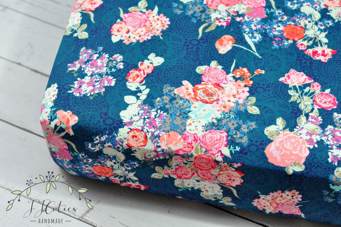 Floral Fitted Crib Sheetnavy Pink Floral Crib Sheetbaby Girl Etsy
