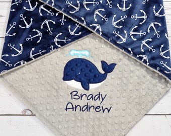 Personalisierte Babydecke-Anker Minky Babydecke-Anker Nautische Decke-Wal Minky Decke-Anker Babydecke-Wal Babydecke