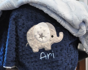 Elephant baby blanket-Elephant minky blanket-Power blue blanket elephant-Navy baby blanket Elephant Nursery-Light Pale blue nursery Elephant