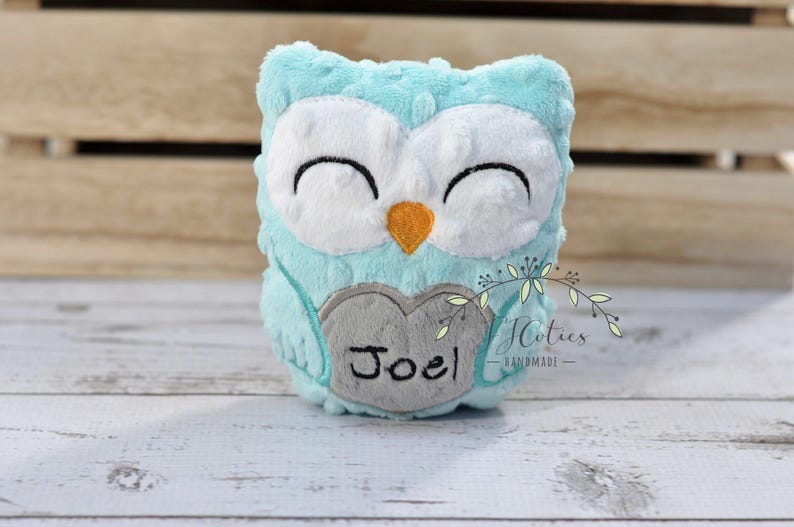 Personalized Owl Stuffed Animal Owl-Personalized Stuffed Owl-Plush Owl-Aqua-Turquoise-Gray-Cuddly Owl-Owl Stuffed Toy-Owl Nursery image 1