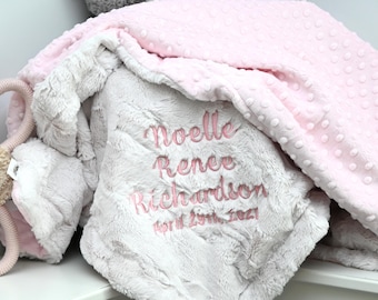 Personalized Pink Minky Baby Blanket
