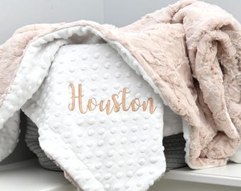 Personalized Pearl Minky Baby Blanket, Custom Name, Soft Plush Baby Blanket, Personalized Nursery Gift, Baby Shower Gift, Newborn Blanket