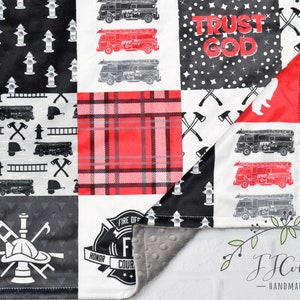 Fire Truck Minky Baby Blanket-Personalized Firefighter Personalized Baby Blanket- Fireman Firefighter Baby Blanket boy-Firetruck Nursery