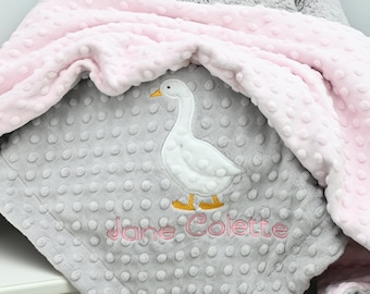 Personalized Duck Baby Blanket, Minky Baby Blanket, Pink & Gray Duck Blanket, Baby Shower Gift, Newborn Blanket, Nursery Blanket