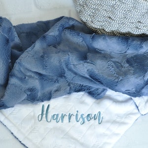 Powder Blue Personalized Minky Baby Blanket-Blue Girl Blanket-Personalized boy blue blanket-White Arrow blanket-Newborn-gift-Baby shower image 3